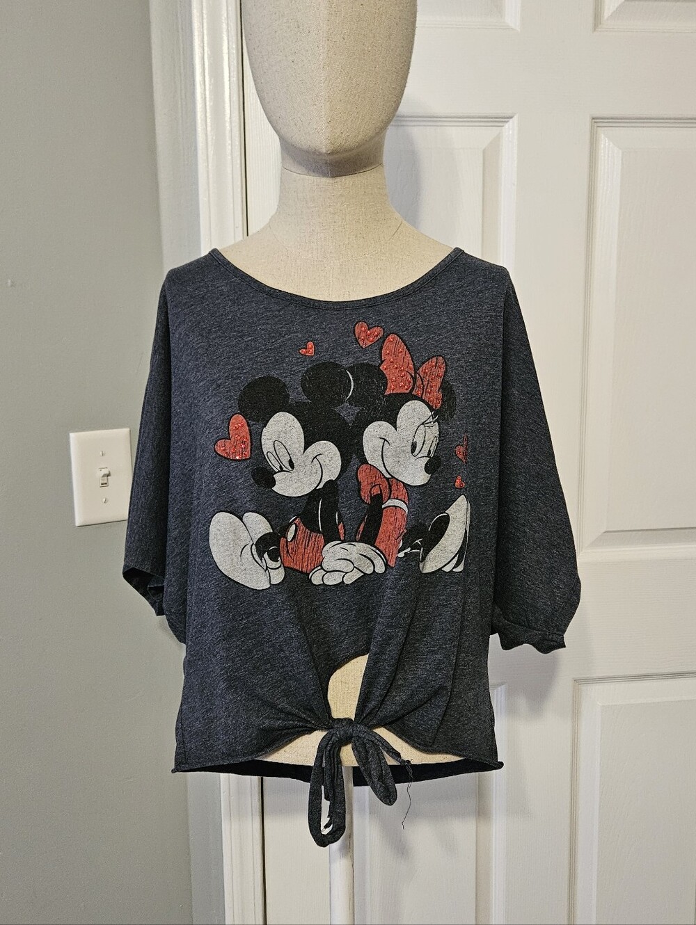 Disney Mickey And Minnie Heather Gray Graphic Tee